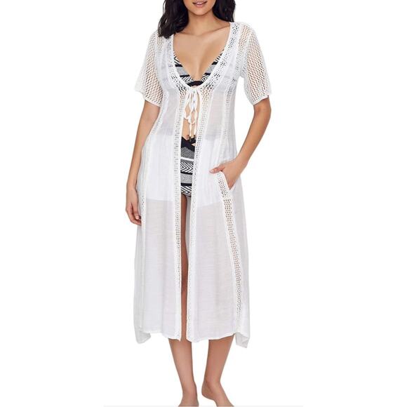 Elan‎ Women's White Crochet Maxi Beach Swim Coverup Size Small #P3 - Picture 1 of 9